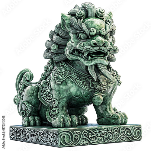 Wallpaper Mural PNG file A detailed view of a Chinese guardian lion statue made of jade on transparent background PNG, easy to use. Torontodigital.ca