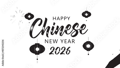 Happy chinese new year 2026 wishes with traditional lanterns and firecrackers