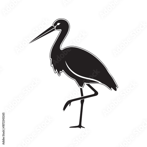 Elegant black silhouette of a graceful wading bird and the peaceful beauty of aquatic wildlife in a minimalist illustration