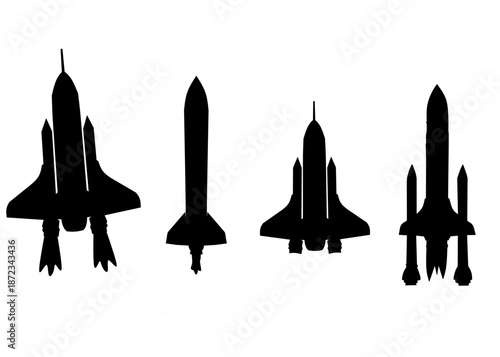 Rocket Silhouettes in Black Style for Space Exploration Concept