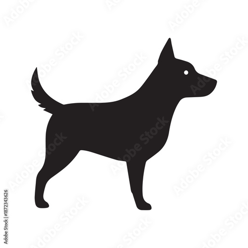 Sleek and minimalist black silhouette vector illustration of a canine companion, showcasing the loyal and alert nature of a domestic dog in a clean, graphic, and versatile design element