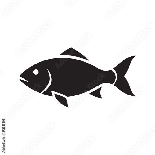 Simple black fish icon representing aquatic life and seafood concept, perfect for food menus, fishing apps, or marine wildlife illustrations for modern designs