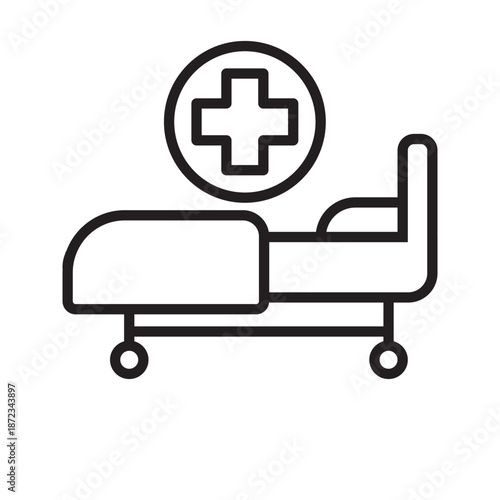 Medical Bed Icon with Cross Symbol Representing Healthcare and Hospital Services