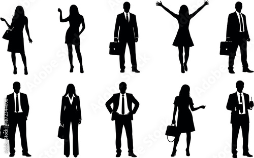 Professional Business People Silhouettes Set Men and Women in Suits for Corporate Success Career Growth Office Fashion and Workplace Diversity