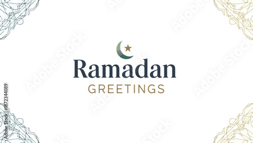 Ramadan greetings elegant design with crescent moon and star on white background