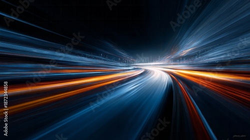 Streaking lights create a sense of rapid motion on a dark highway.