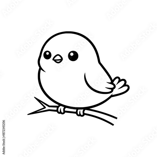 Little Bird Perching On Branch Illustration