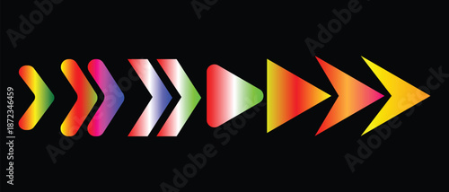 Gradient Arrows Sequence Rightward Motion Progression Black Background forward direction