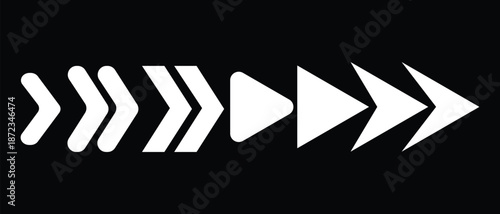 White Arrows Sequence Rightward Motion Progression Black Background forward direction