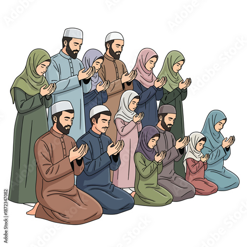 Diverse Community Engaged in Solemn Religious Prayer and Supplication Together