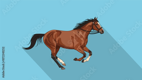 Brown Horse Running with Flowing Mane.