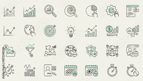 Collection of Business and Finance Icons for Analytics and Strategy.
