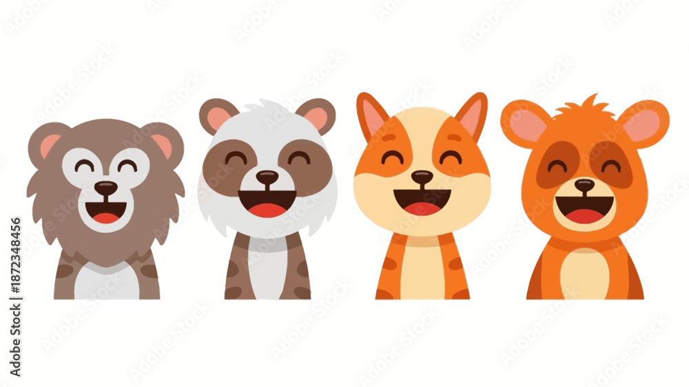 Obraz premium Cartoon Animals with Happy Facial Expressions.