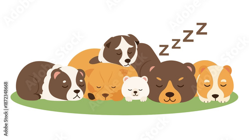 Cartoon Dogs Sleeping Together Peacefully.