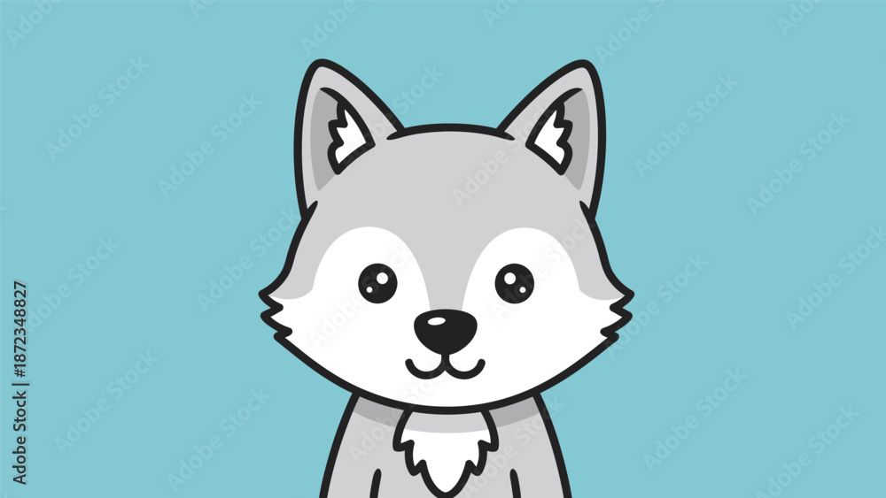 Obraz premium Cartoon Gray Wolf Head Illustration.