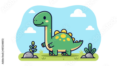 Cartoon Green Dinosaur with Yellow Spots.