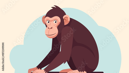 Cartoon Monkey Sitting on a Surface.