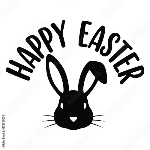 Black silhouette of a bunny with happy easter text on easter day