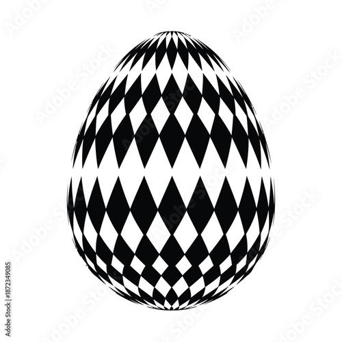 Black and white harlequin pattern egg isolated on easter day