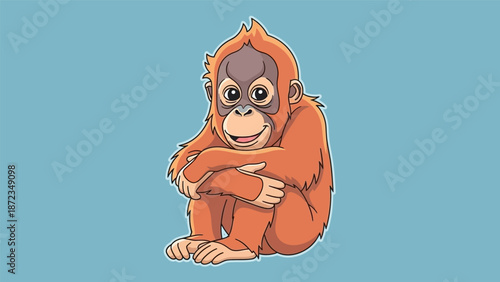 Cartoon Orangutan Sitting in Orange Fur.