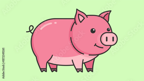 Cartoon Pink Pig Illustration.
