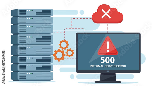 Internal Server Error 500: Cloud and Server Rack Failure Visualization for IT Infrastructure Monitoring Systems