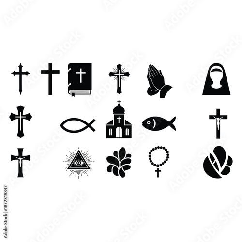 Collection of various christian religious symbols and icons on easter day