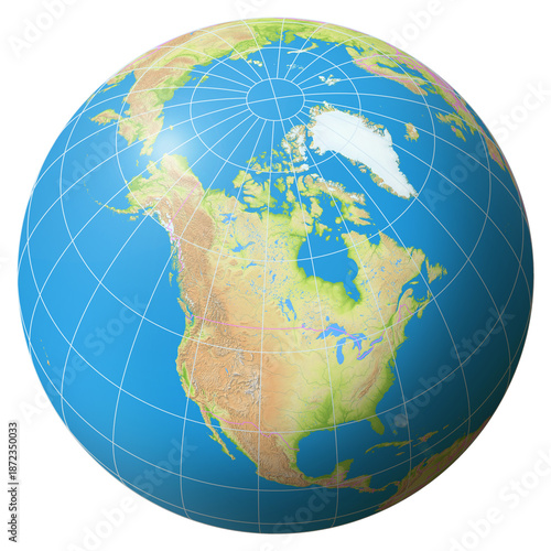 View of the Earth Globe from Space showing the country Canada in the center of the image.