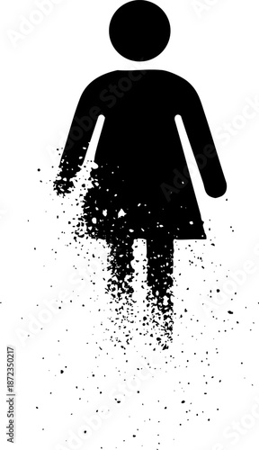 Female Icon Silhouette Dissolving into Particles Abstract Graphic