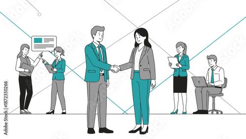 Business handshake and team collaboration illustration