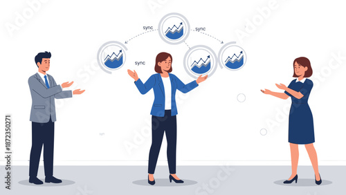 Business Team Synchronizing Growth Charts and Data Analysis
