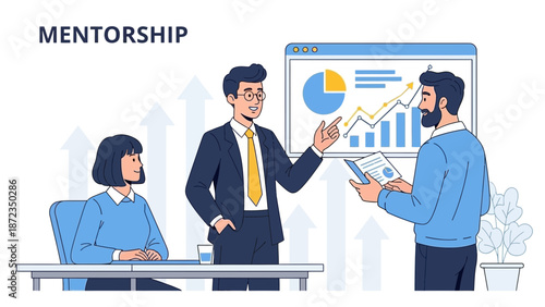 Business Mentorship: Team Discussing Growth Charts and Financial Data