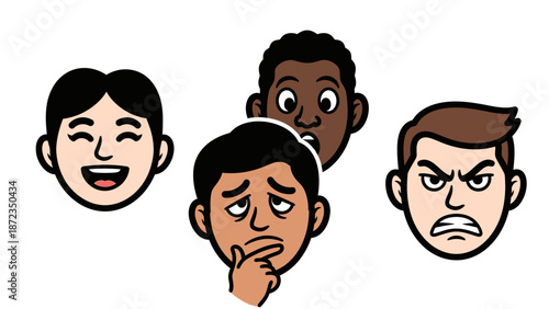 Cartoon Faces Showing Different Emotions.