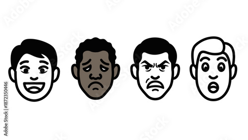 Cartoon Faces Showing Various Emotions.