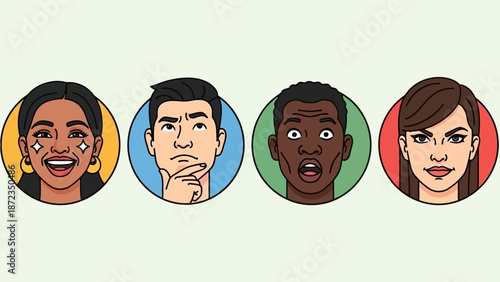 Cartoon People Faces with Various Expressions.