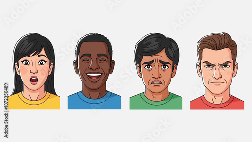 Cartoon People with Different Facial Expressions.