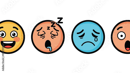 Emoji Faces Showing Various Emotions and States.