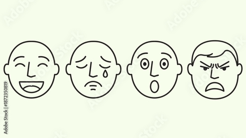 Emotions Facial Expressions Simple Line Drawings.