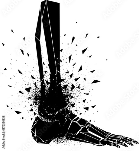 Shattered human ankle joint breaking into pieces vector