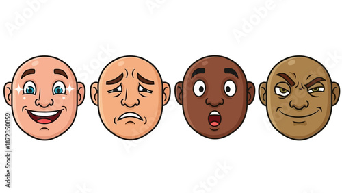 Emotive Cartoon Faces with Different Expressions.