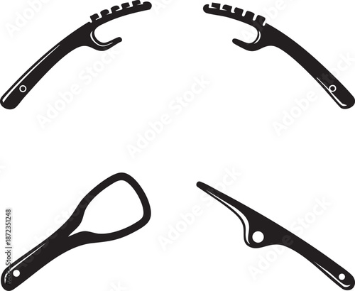 Various guitar capo designs displayed in a grid layout on a clean background from a straightforward viewpoint showcasing different capo styles