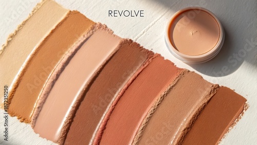 Cosmetics makeup swatches arranged with color shades and tones