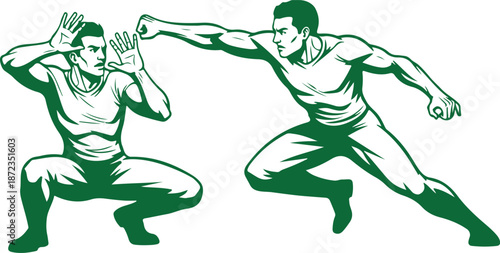 Two men engaging in martial arts vector illustration