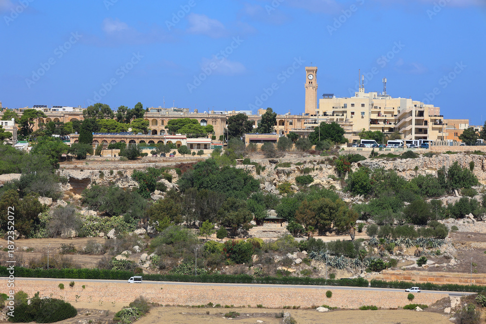 Obraz premium Panoramis view from the Mdina fortress of the rural area and fields Around Mdina Panorama View Malta