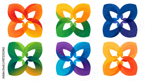 Vibrant Abstract Overlapping Petal Shapes Set. Modern Colorful Graphic Design Elements, Icons, and Modern Logo Templates.