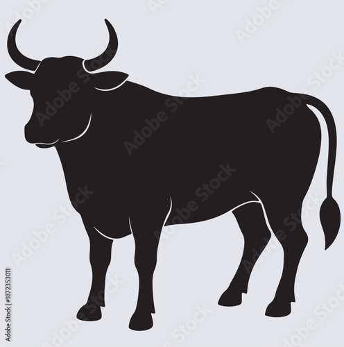 a bull or ox silhouette vector art illustration, black silhouette of a bull