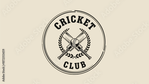 Cricket club emblem featuring crossed bats and laurel wreath illustration