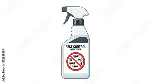 A bottle of pest control insecticide with a warning symbol indicating danger to insects like ants and flies.