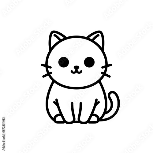 Adorable Kawaii Kitten Sitting Cat Line Art