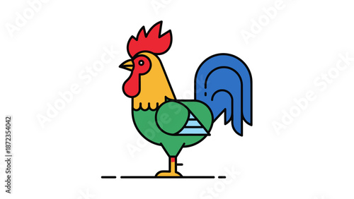Colorful Cartoon Rooster Illustration Standing.